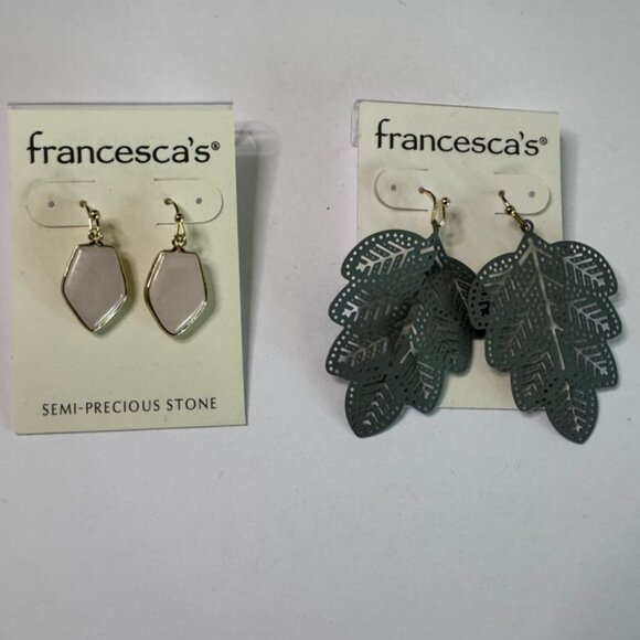 NWT 2 Pair Francesca's Earrings,1 Pr. Semi-precious stone & 1 Pr. Green Leaf - Picture 5 of 7